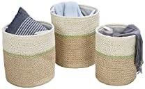 Honey-Can-Do 3-Piece Nesting Straw Baskets with Handles - GreenBeige