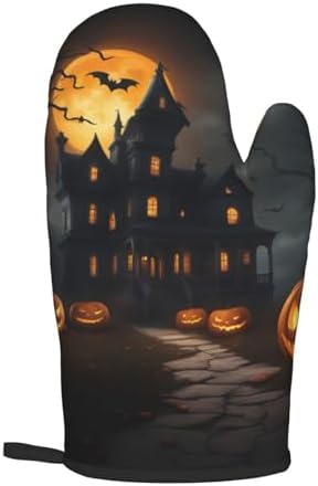 Halloween Horror Oven Mitts Set with Heat-Resistant Silicone Stripes