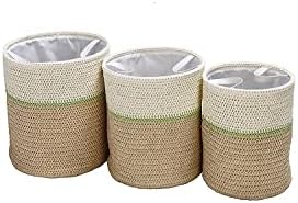 Honey-Can-Do 3-Piece Nesting Straw Baskets with Handles - GreenBeige