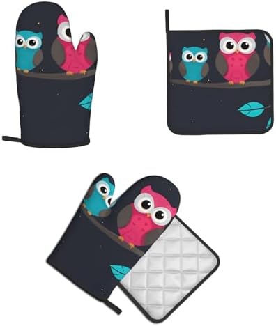 Quopvn Cute Owls Oven Mitts and Pot Holders 2pcs Set