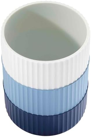 IZOD Wastebasket Resin Bathroom Decor Striped Blue