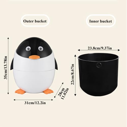Cute Penguin Plastic Trash Can with Lid for Home Office Kitchen