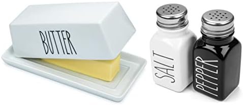 Heartland Home Porcelain Butter Dish with Salt and Pepper Shakers Set 1