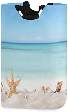 Exnundod Summer Starfish Laundry Hamper with Handle 1