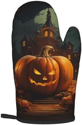 Pumpkin Halloween Oven Mitts 2 Pcs Set Heat Resistant Kitchen Gloves