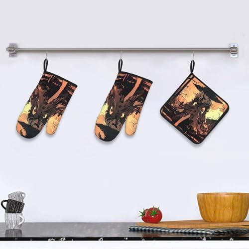 Halloween Horror Print Oven Mitts 3-Piece Set