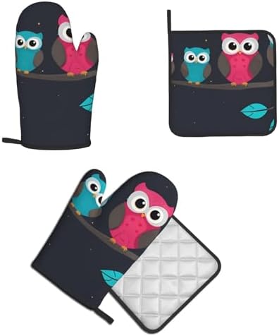 Quopvn Cute Owls Oven Mitts and Pot Holders 2pcs Set