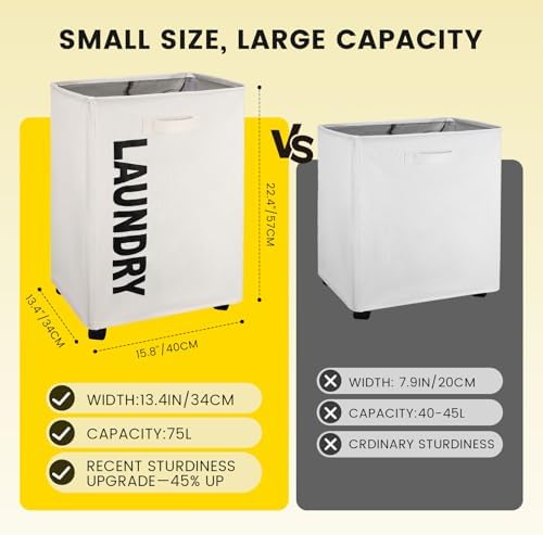 75L Laundry Basket with Locking Wheels and Foldable Design