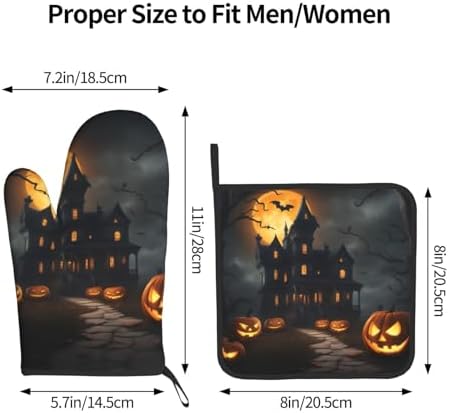 Halloween Horror Oven Mitts Set with Heat-Resistant Silicone Stripes