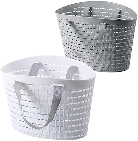 2pcs Plastic Laundry Baskets Light Grey
