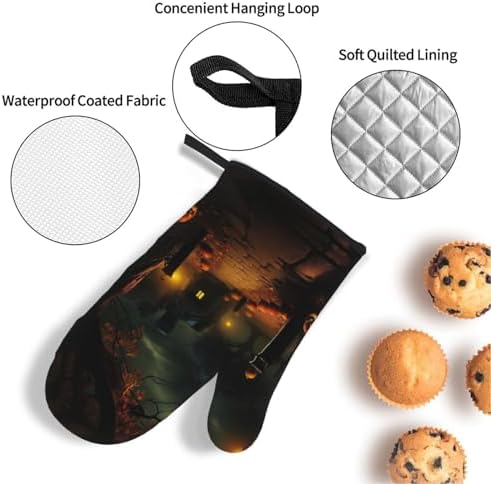 XTUAG Scary Halloween Oven Mitts 4 Pcs Set