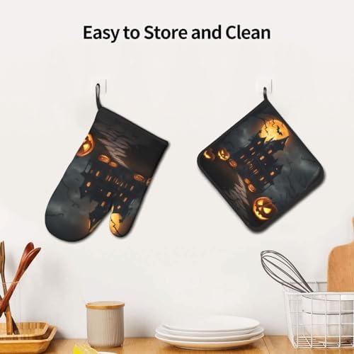Halloween Horror Oven Mitts Set with Heat-Resistant Silicone Stripes