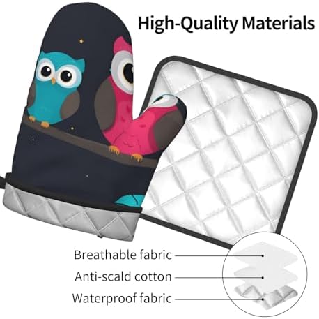 Quopvn Cute Owls Oven Mitts and Pot Holders 2pcs Set