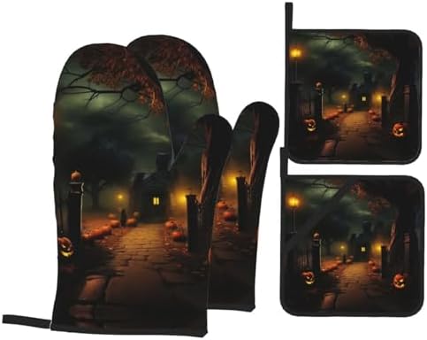 XTUAG Scary Halloween Oven Mitts 4 Pcs Set