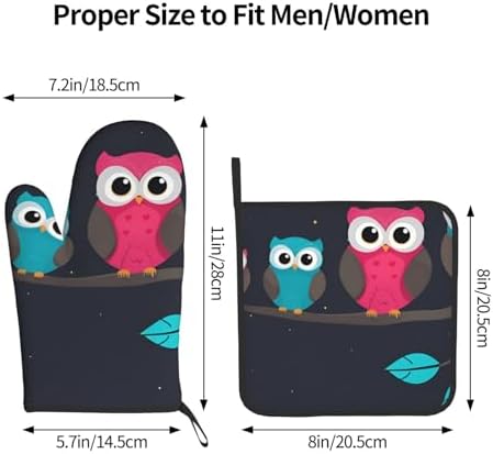 Quopvn Cute Owls Oven Mitts and Pot Holders 2pcs Set