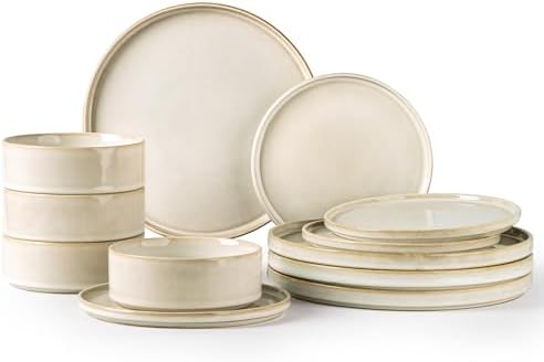 AmorArc Ceramic Dinnerware Set for 4 Unique Glazed Plates and Bowls