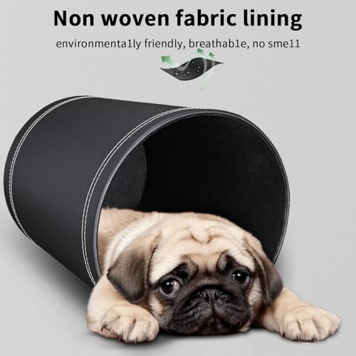 3 Pack Black Round PU Leather Wastebaskets for Home Office
