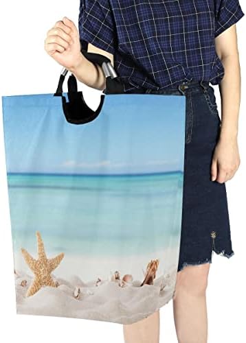 Exnundod Summer Starfish Laundry Hamper with Handle 1