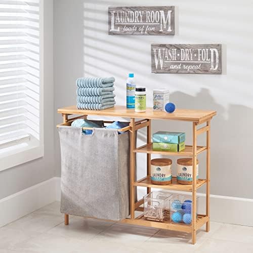 mDesign Bamboo Laundry Hamper with Shelves and Storage Surface