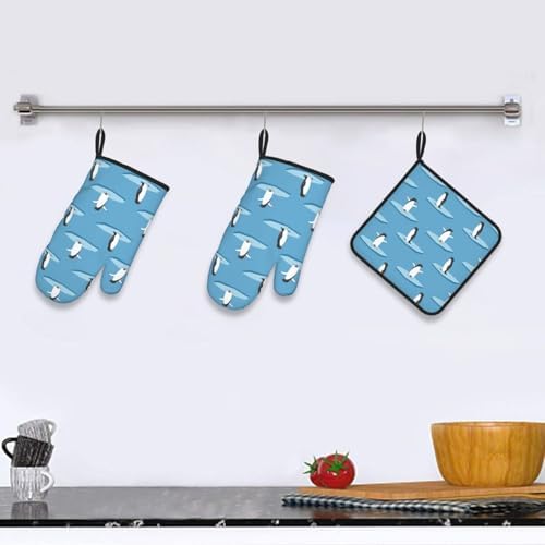 Penguin Oven Mitts Set 3 Piece Heat Resistant Non-Slip Kitchen Gloves 1