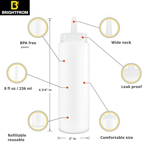 BRIGHTFROM 8 Oz Clear Condiment Squeeze Bottles 2 Pack