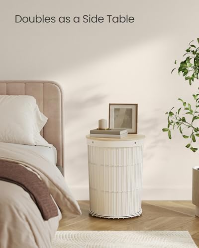 SONGMICS Laundry Hamper with Lid 25 Gallons Cream White