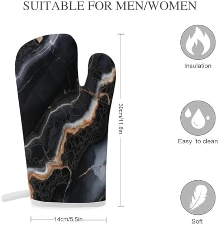 Zxxpensy Black Cream Marble Pattern Oven Mitts 2 Pcs