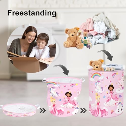 Clastyle Unicorn Princess Laundry Hamper with Lid and Handle