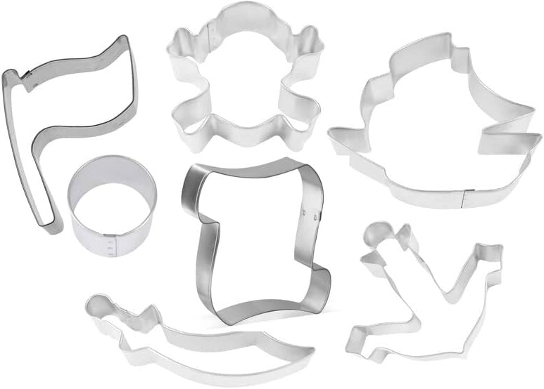 7 Piece Pirate Cookie Cutter Set - Treasure Map Metal 1