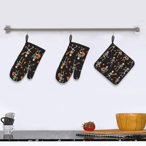 Beubebim Funny Halloween Skull Oven Mitts Set of 3
