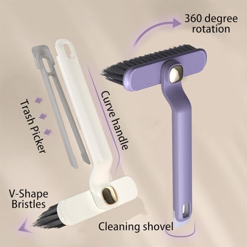 MFROO Crevice Brush with Trash Picker 360-Degree Rotating Hard Bristle