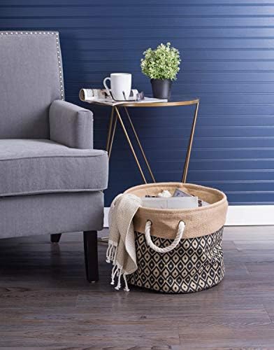 DII Collapsible Black Burlap Ikat Storage Bin