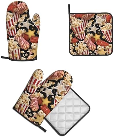 Quopvn Popcorn Print Oven Mitts and Pot Holders 2pcs Set