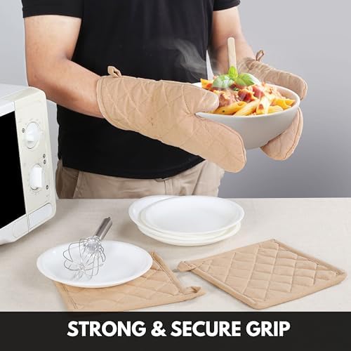 Softopia Cotton Oven Mitts Potholders Set of 4 Beige