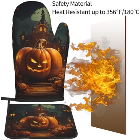 Pumpkin Halloween Oven Mitts 2 Pcs Set Heat Resistant Kitchen Gloves