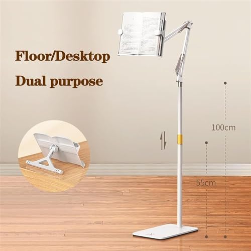 Adjustable Floor Stand for Tablets and Cookbooks - 180 Degree Swivel
