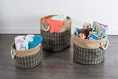 DII Collapsible Black Burlap Ikat Storage Bin
