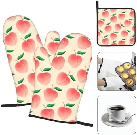 Peach Oven Mitts Set 3 Piece Non-Slip Heat Resistant Gloves
