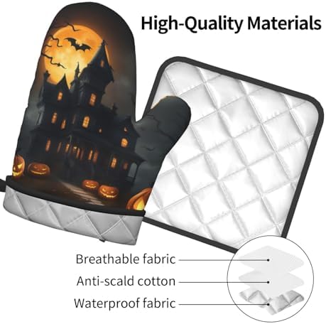 Halloween Horror Oven Mitts Set with Heat-Resistant Silicone Stripes