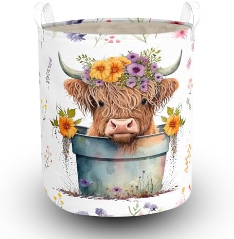 Highland Cow Laundry Basket with Lining for Kids