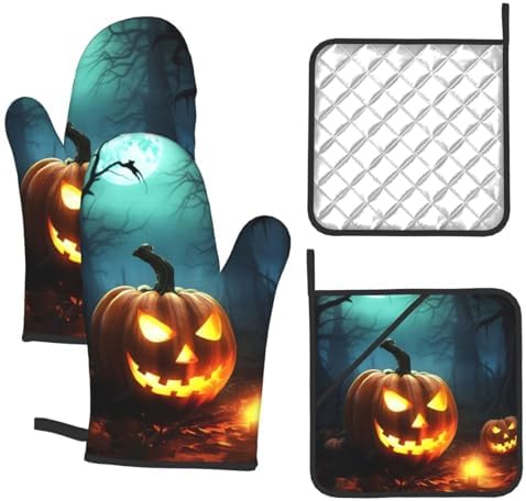 Happy Halloween Pumpkins Oven Mitts 4-Piece Set
