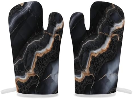 Zxxpensy Black Cream Marble Pattern Oven Mitts 2 Pcs