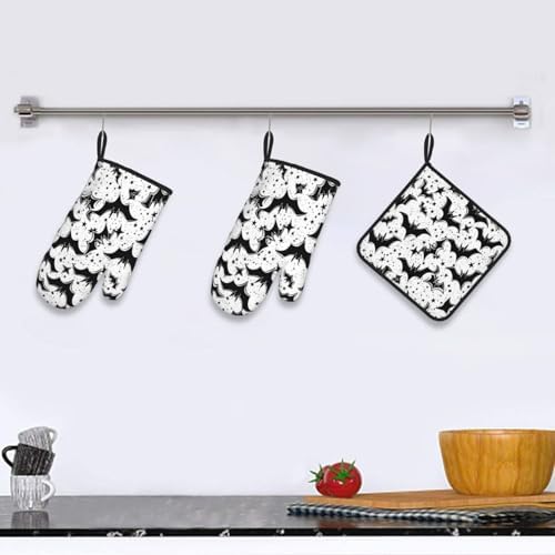 Beubebim Halloween Bat Oven Mitts and Pot Holders Set
