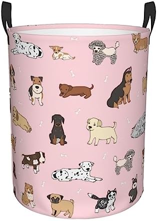 Gbuzozie Cute Dogs Pink Laundry Hamper Storage Basket with Handles 38L