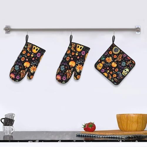Beubebim Halloween Skull Oven Mitts Set of 3 1
