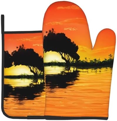 Quopvn Lake Guitar Reflection Oven Mitts and Pot Holders 2pcs Set
