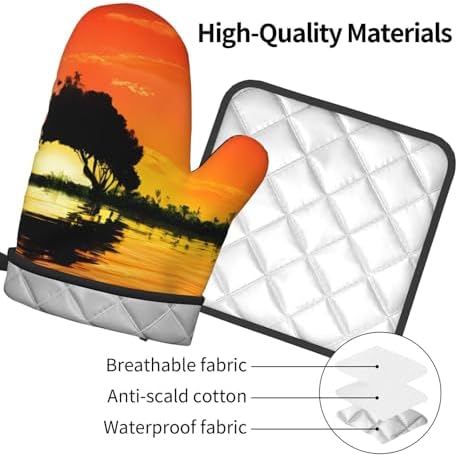 Quopvn Lake Guitar Reflection Oven Mitts and Pot Holders 2pcs Set