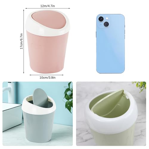 2 Pcs Plastic Mini Wastebasket with 120 Trash Bags Green Pink 1