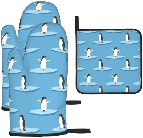 Penguin Oven Mitts Set 3 Piece Heat Resistant Non-Slip Kitchen Gloves 1