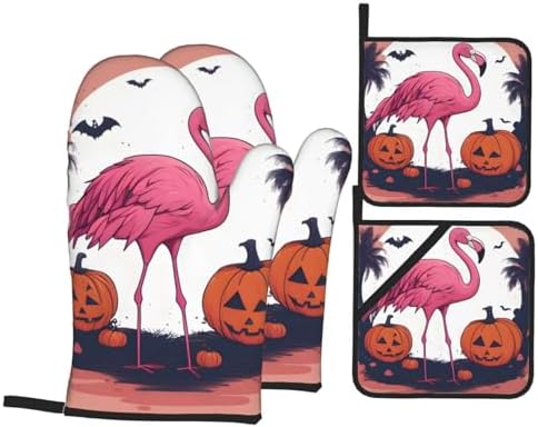 Oven Mitts Set of 4 with Flamingo Print